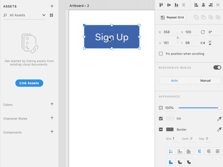 Creating a master component and instance in XD